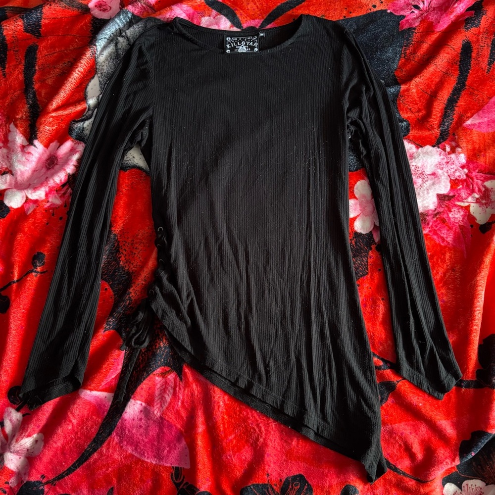 Killstar Black Asymmetrical Long Sleeve Blouse